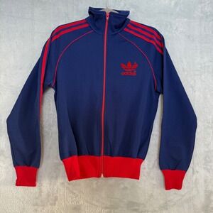 Adidas Vintage Track Jacket Navy Blue Red Trefoil 3 Stripe‎ Full Zip Women Small
